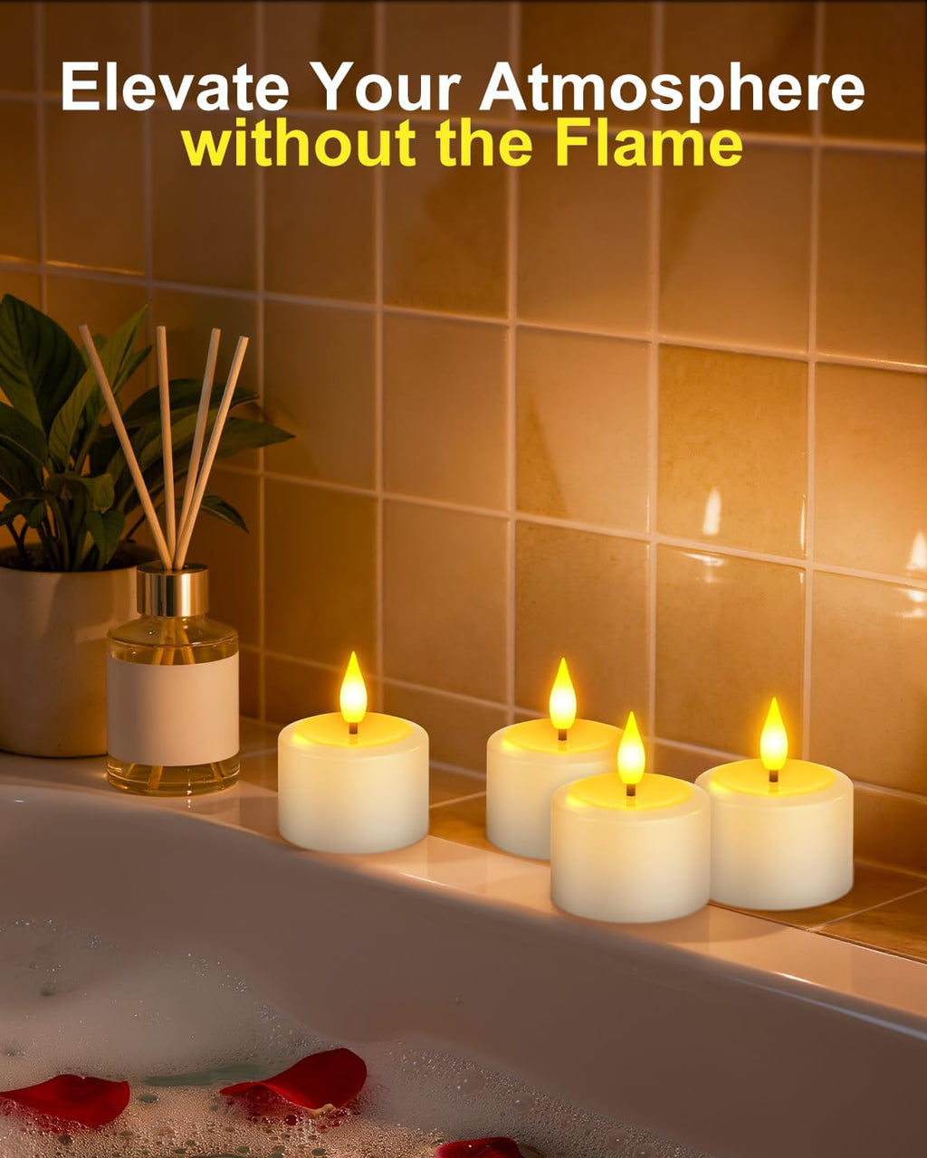 SoulBay Rechargeable Flameless Tea Lights, Up to 100H Runtime Flickering LED Votive Candles with Remote & Timer, 1.38" Warm White Fake Wax for Holiday Centerpieces & Home Decor, Set of 6