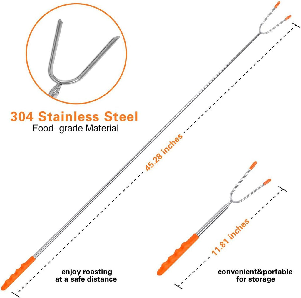 Marshmallow Roasting Sticks 10 Pack Extra Long 45’’ Stainless Telescoping Hot Dog Smores Skewers Kids Safe Barbecue Forks for Campfire, Bonfire and Grill