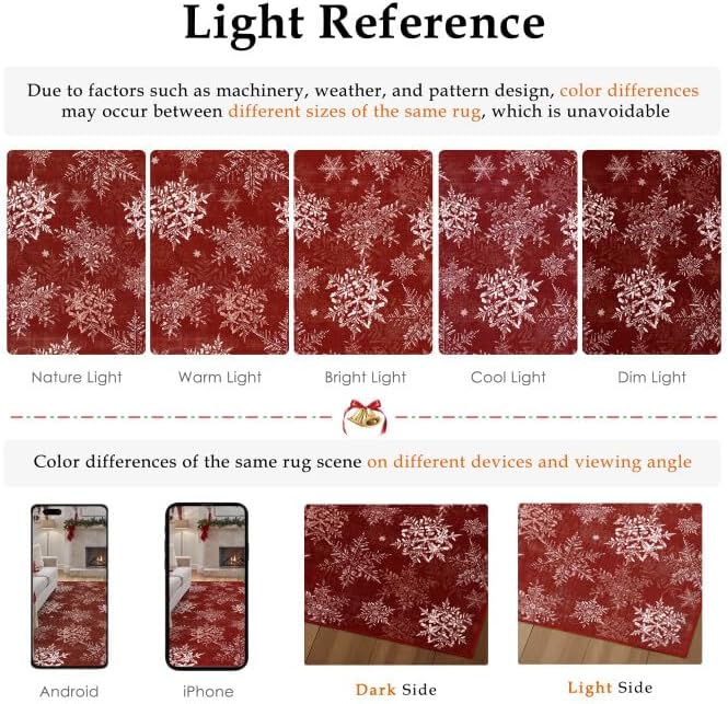 Xmas Snowflake Runner Rug 3x8 Red Washable Non Slip for Hallway | Soft,Low Pile,Snowflake Holiday Decor,for Kitchen,Hallway,Entryway,Laundry Room,Narrow Spaces