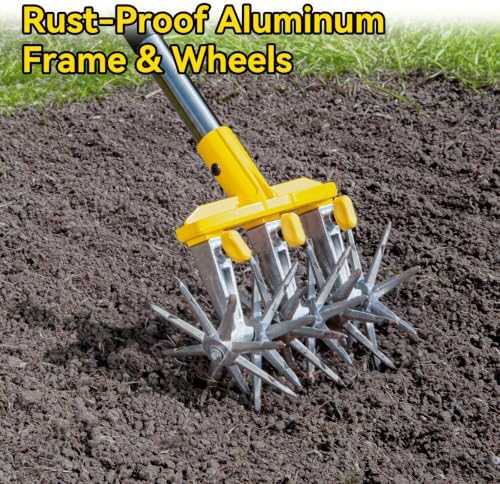 rotary cultivator garden tool with extra-large tines, 74-inch, close-up detail