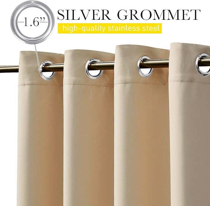 NICETOWN 2 Panels Outdoor Patio Curtains Windproof & Waterproof, Top & Bottom Grommet & Back Tab Light Blocking Drapes Keep Privacy for Yard/Porch with Ropes for Fixed, Biscotti Beige, W46 x L72