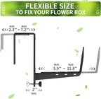 Window Box Brackets, Adjustable Planter Box Brackets, Heavy Duty Iron Flower Box Bracket for Deck Railing with Upgraded Bottom Support - Ideal for Balconies, Fences, and Gardens (6 Pack)