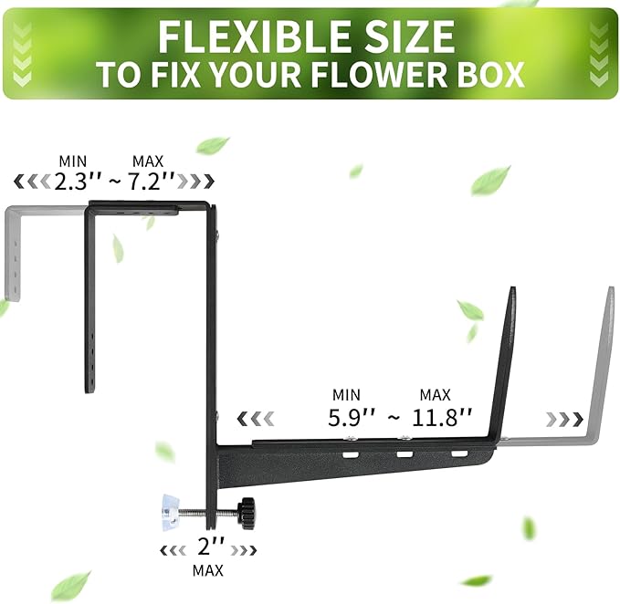 Window Box Brackets, Adjustable Planter Box Brackets, Heavy Duty Iron Flower Box Bracket for Deck Railing with Upgraded Bottom Support - Ideal for Balconies, Fences, and Gardens (6 Pack)