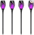 4 Pack Outdoor Solar Flame Light,Solar Lights Outdoor for Garden Decorations with Flickering Flame,IP65 Waterproof Solar Powered Yard Lights Torch Light for Lawn Patio Pathway (Purple)
