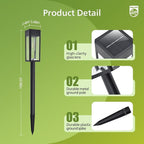 Philips 2 Packs Solar Pathway Lights Outdoor, Glass Metal Led Garden Landscape Lightings, 3000K Warm White, Waterproof for Decor Yard, Walkway, Patio, Driveway, Lawn