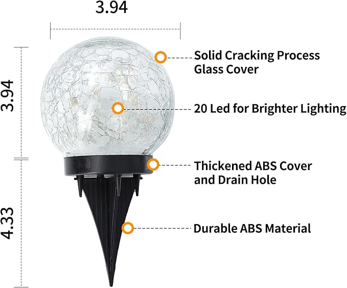 Solar Globe Lights Outdoor Waterproof-Solar Balls Garden-Cracked Glass Ball Solar Lights Outdoor-Solar Orbs Outside-Outdoor Decorations Patio & Yard Lawn Backyard Decor