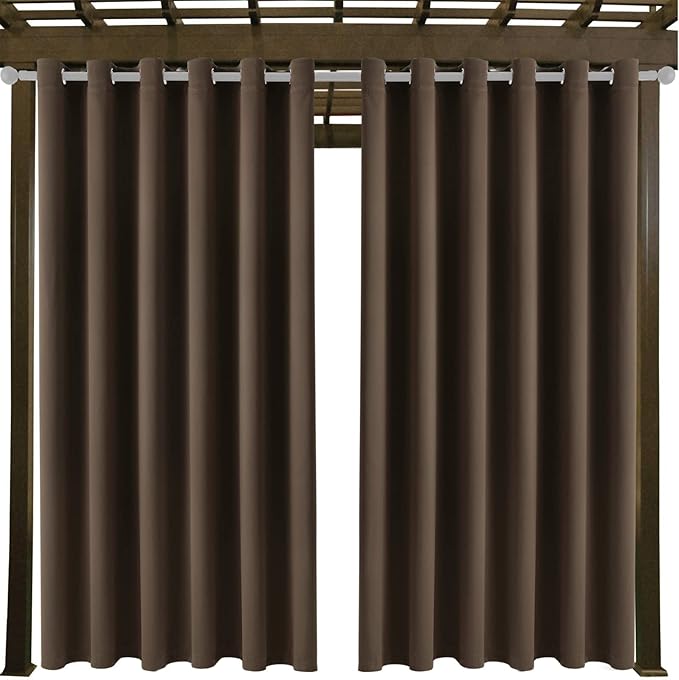 Water Proof Outside Curtains with Grommet Top for Porch, Thermal Insulated Washable Light Block Outdoor Divider Drapes for Patio Gazebo Deck Pool Area Pergola Cabana (W84 x L120, Brown, 2 Panels)