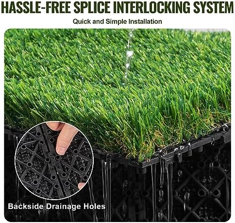 vevor artifical grass tiles interlocking turf deck set showing dimensions