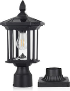 Solar Post Light, Outdoor Waterproof LED Pillar Lights with Glass and Pier Mount Base Solar Lamp Post Light ST4368Q Fits 6x6 Wooden Posts for Gates Yard Pole Column Garden Deck Pathway Driveway