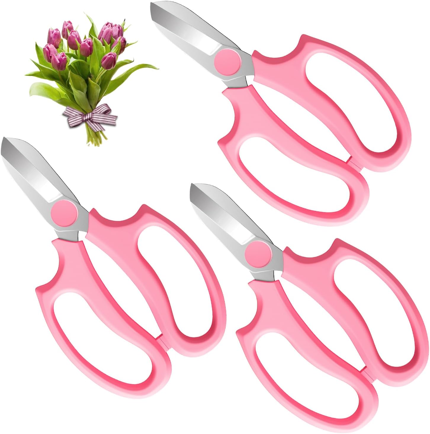 Housolution Flower Scissors, 3PCS Premium Steel Pruning Shears, Pink | Strong Floral Shears, Floral Fruits Leaf Scissors Hand Pruner Snip Trimming Tool for Gardening Flower Arrangement