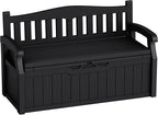 80-Gallon Outdoor Storage Bench with Cushion, Lockable Waterproof Deck Box with Armrests for Patio, Garden, Pool, Black