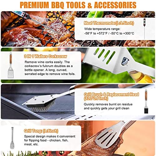 cifaisi 38pcs bbq tools grilling accessories set with, side view