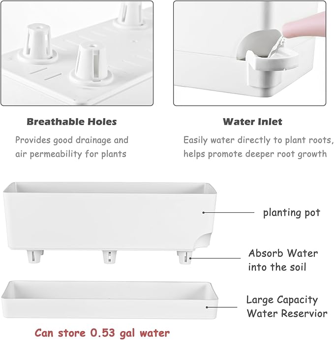 4 Pack Self Watering Pots for Indoor Plants 17 Inches Window Boxes Planters Rectangular Flower Pots Rectangle Herb Pots Large Plant Pots with Drainage Holes and Saucers Windowsill Planter, White
