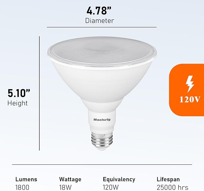 PAR38 LED Flood Light Bulbs Outdoor, 18W (120W Equivalent), Daylight 5000K, Dimmable Weatherproof LED Outdoor Flood Lights with E26 Base, 1800LM, 4 Pack