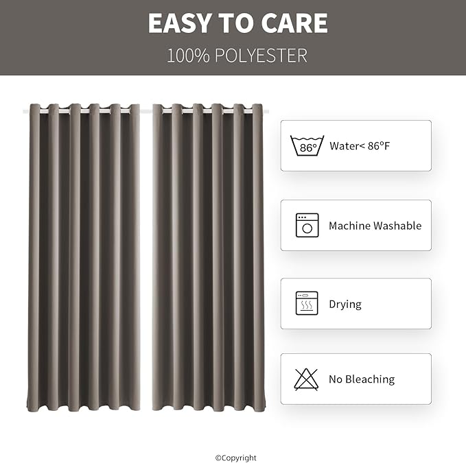 Waterproof Outdoor Curtain W84 x L84 - Grommet Top Sunlight Blocking Window Treatment Drapes Blackout Curtains for Home Bedroom Living Room Outdoor Patio Porch Gazebo (Taupe, 2 Panels)