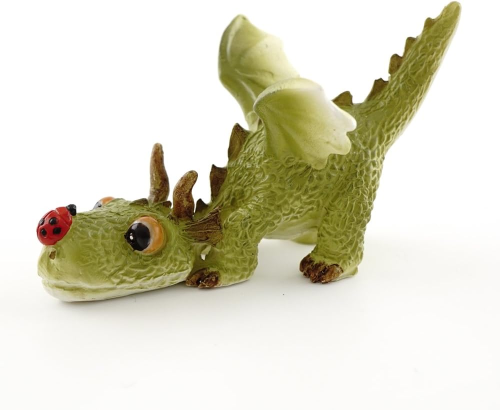 Top Collection 4414 Miniature Fairy Garden & Terrarium Mini Dragon Playing with Ladybug Statue, Small