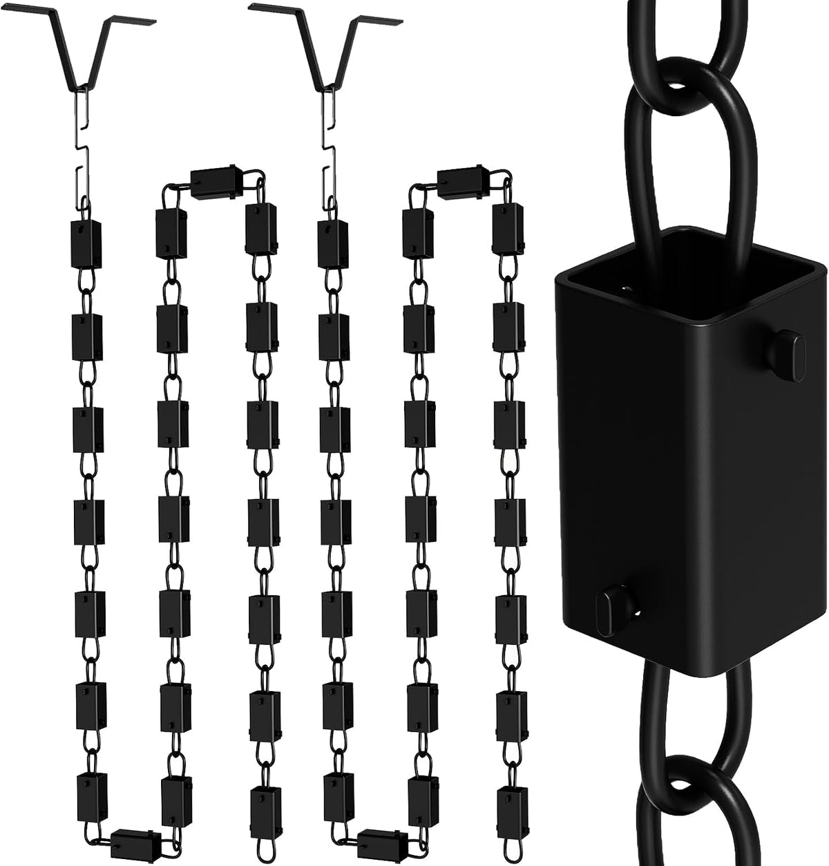 black powder coated aluminum square rain chain, main product view