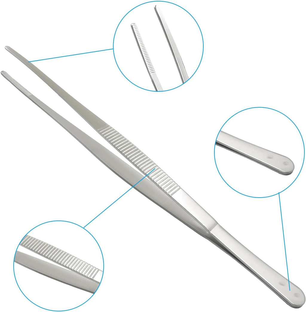 Bonsicoky 1 Pcs Tweezers Nipper, 12 Inch, Stainless Steel, Silver | Extra Long, For Aquarium, Crafts, Jewelry, Food and Horticulture