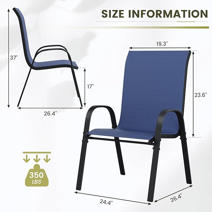 UDPATIO Patio Chairs Set of 8, Stackable Outdoor Dining Chairs with High Back, Breathable Textilene Fabric Outdoor Chair All Weather, 350LBS Capacity for Garden, Backyard (Blue)