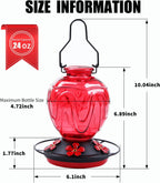 Glass Hummingbird Feeder for Outdoors Hanging, 24Ozs Humming Bird Nectar Feeder w/Perch, 5 Flower Feeding Ports, Leak Proof Base and Hook for Outside Garden Backyard Decor, Gifts for Women Mom, Red