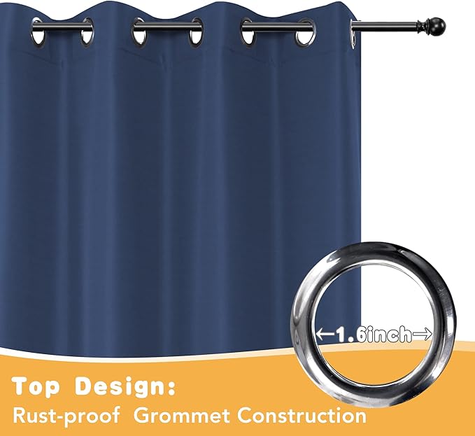 HolidayIdeas Extra Wide Outdoor Curtains for Patio Waterproof, 2 Panels - 110 x 84 Inch - Privacy & Light Filtering Curtains Grommet Outside Curtains for Porch, Gazebo, Pergola, Backyard (Navy)