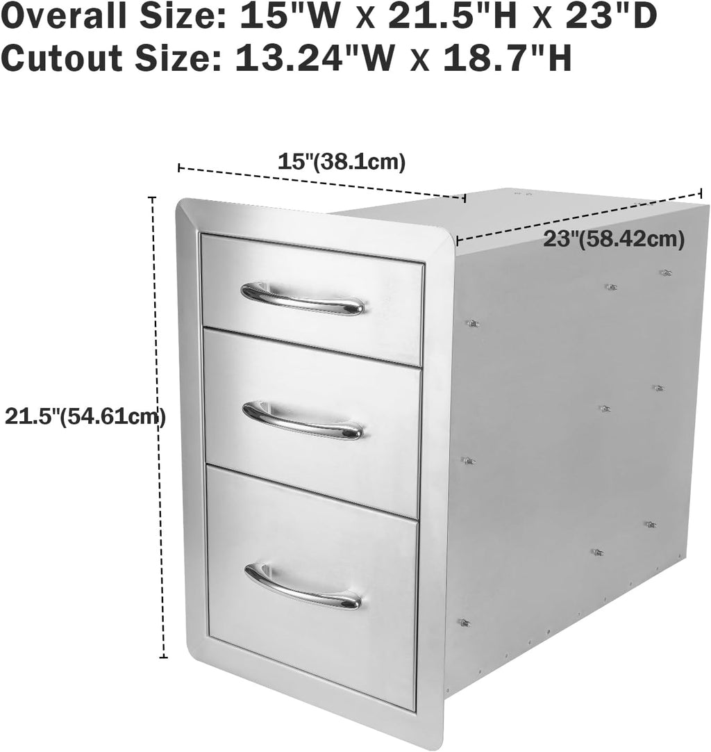 stanbroil triple access drawers for outdoor kitchen, 304, side view