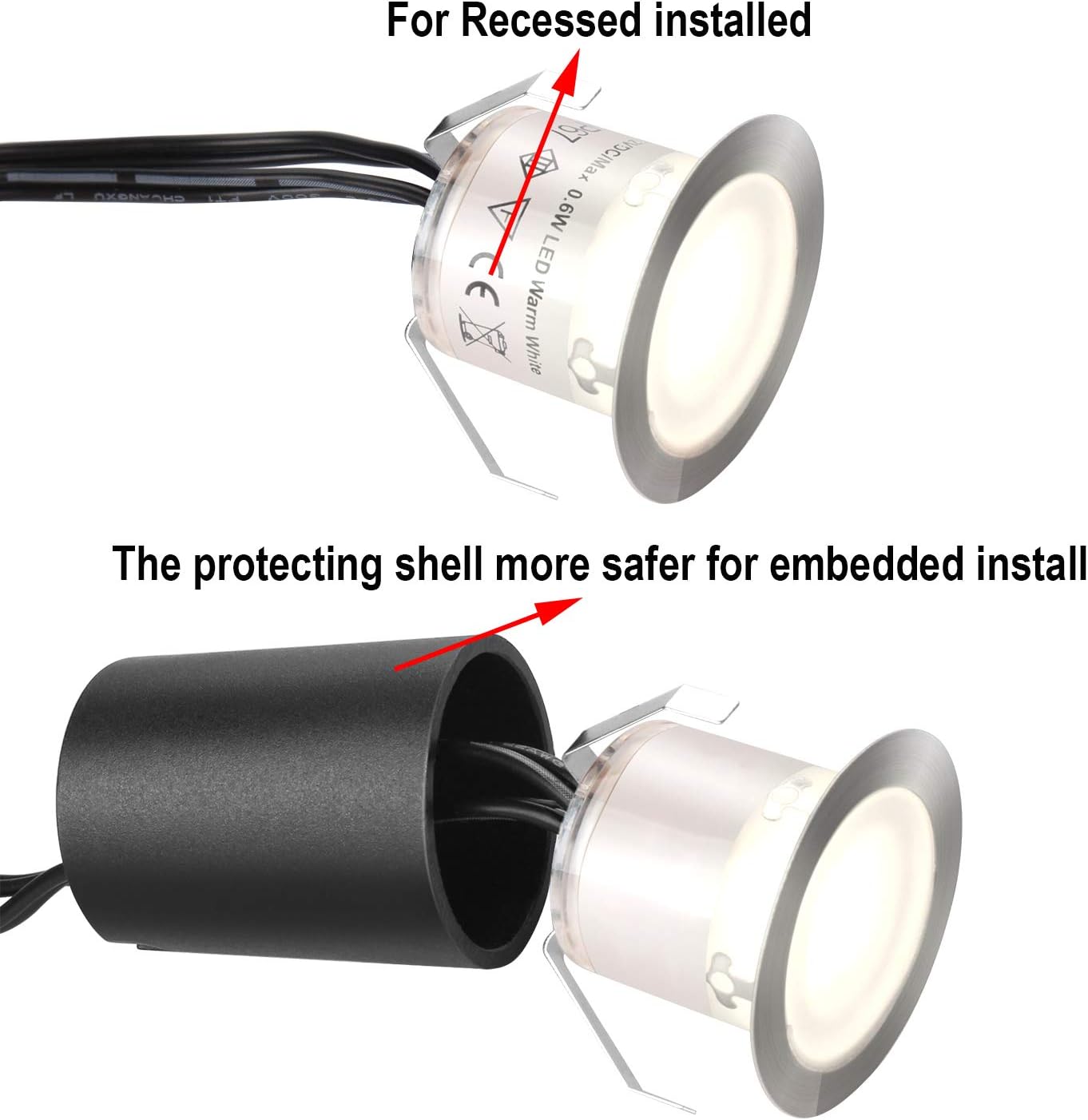 Recessed LED Deck Light Kits with Black Protecting Shell φ32mm, Outdoor Landscape Lighting IP67 Waterproof,12V Low Voltage for Garden,Yard Steps,Stair,Patio,Floor,Kitchen Decoration