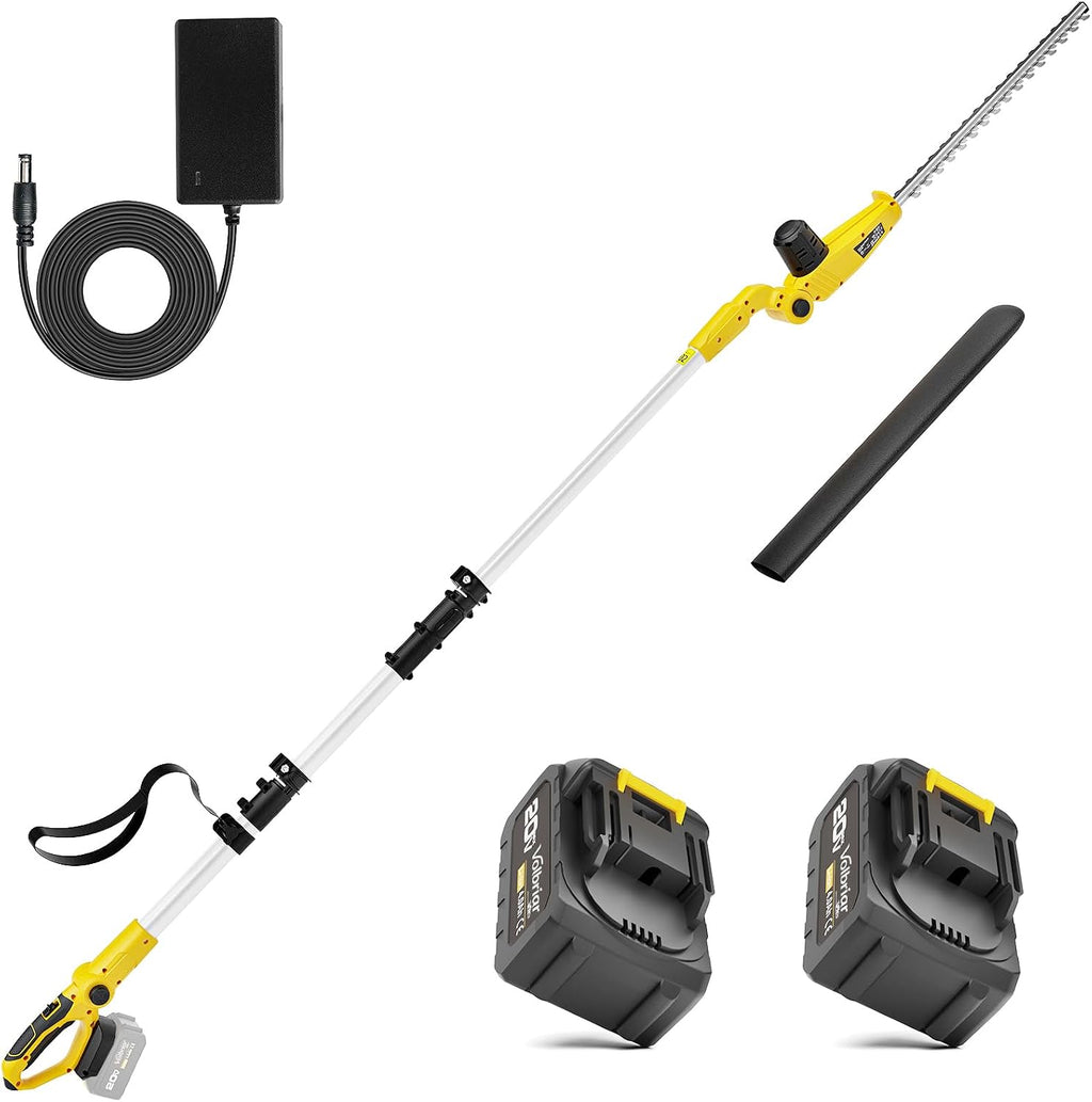 20V Cordless Pole Hedge Trimmer, 15 Ft Reach, 2 x 4.0Ah Batteries | 20V Power with 2x4Ah Batteries, 9" Hedge Blade & Grass Shear, Multi-Angle Head, Up to 2800RPM for Shrubs and Lawn Edges