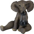 Ebros Safari Savanna Wildlife Animal Melee Adorable Pachy Elephant Statue Home Patio Decor Figurine with Solar LED Light Lantern Lamp 13.75" H Guest Greeter Courtesy Light Path Lighter Sculpture