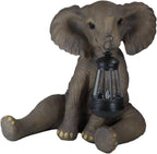 Ebros Safari Savanna Wildlife Animal Melee Adorable Pachy Elephant Statue Home Patio Decor Figurine with Solar LED Light Lantern Lamp 13.75" H Guest Greeter Courtesy Light Path Lighter Sculpture
