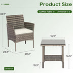FDW | 3-Piece Patio Furniture Set | Gray & Khaki | Outdoor Wicker Furniture with Coffee Table | Modern Rattan Chairs Conversation Set | Outdoor Seating | Weather-Resistant | for Porch, Garden, Lawn