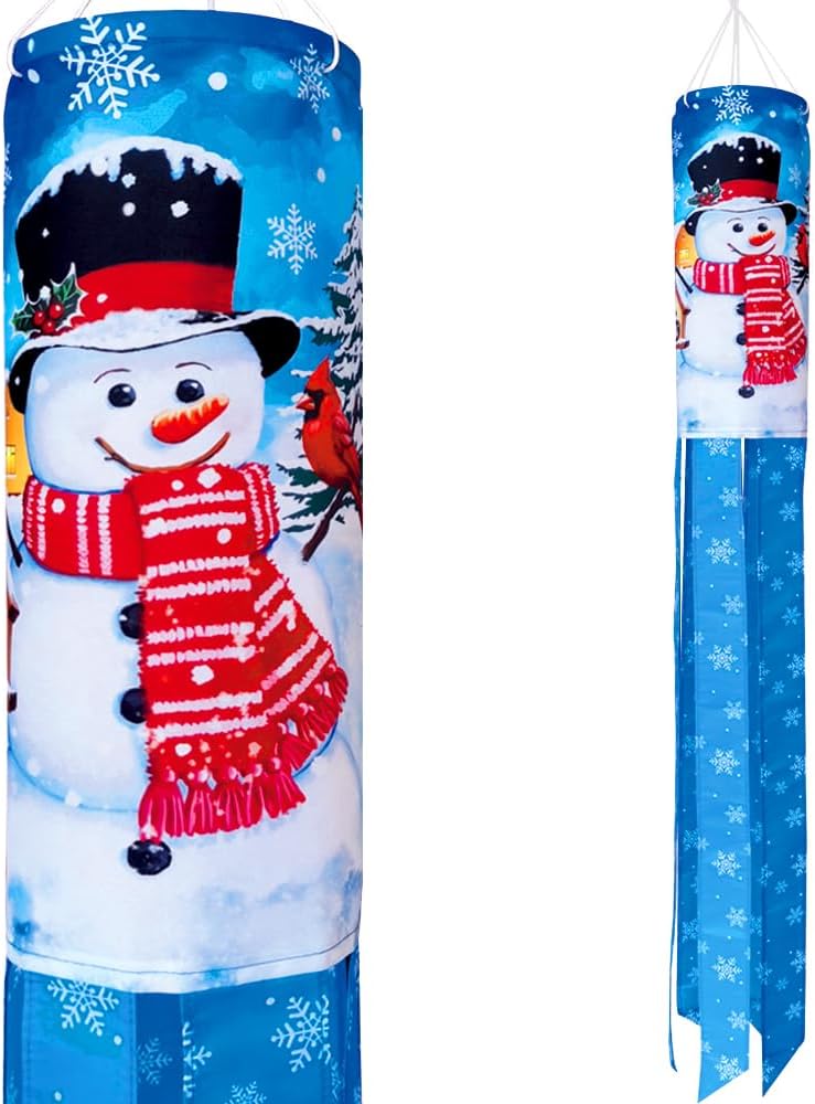 Winter Snowman Windsock 40 Inch Durable Outdoor Hanging Decoration | Merry Christmas, Happy New Year, Winter Wind Sock Flag, Yard Garden Patio Home Decor ﻿