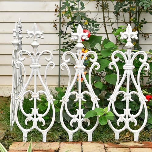sungmor decorative cast iron white flower bed fence on a desk or shelf