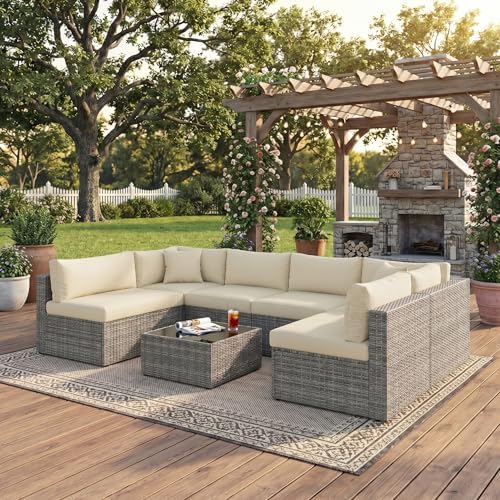 7 pieces outdoor patio furniture set - fit, front angle view