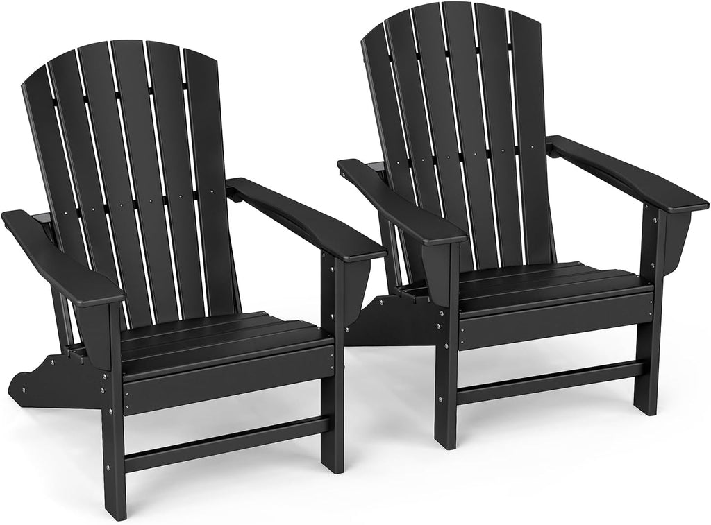 GREENVINES Oversized Adirondack Chairs Set of 2, HDPE All Weather, Black | 21.6" Extra-Wide Seat | 400 lb Capacity | Stable Structure | Plastic Fire Pit Chairs | for Outdoor Patio Deck