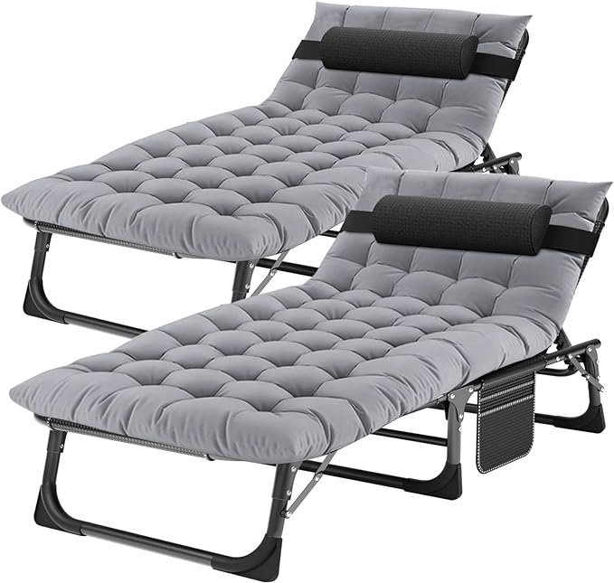 ABORON 2PK Chaise Lounge Chair,5 Positions Padded Outdoor Tanning Chair,Heavy Duty Portable Lounge Chair for Outdoor Sunbathing Patio Pool Lawn Deck Poolside,Support up to 440 Lbs