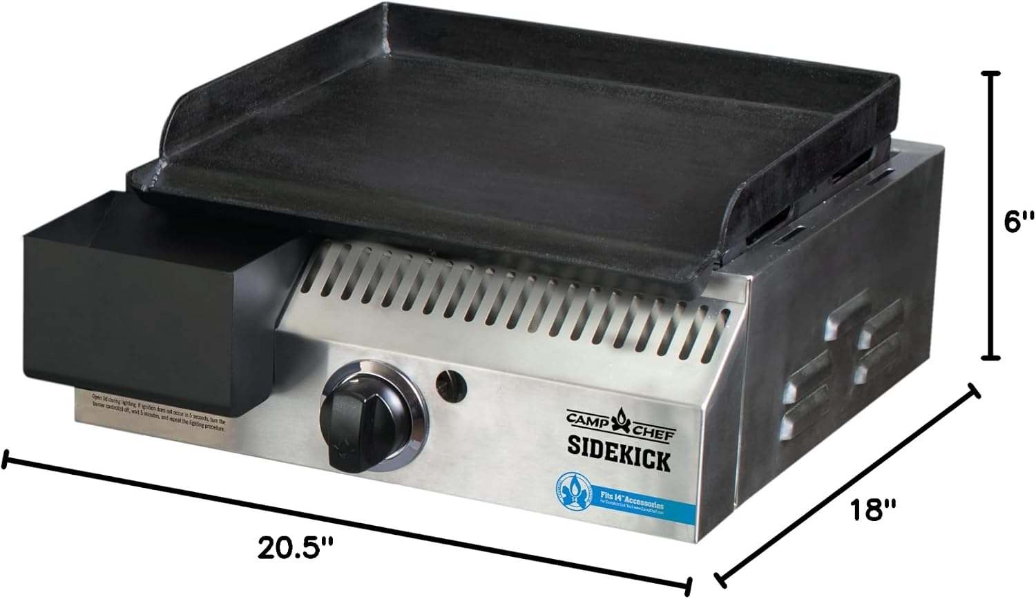 Camp Chef Sidekick Grill Accessory, Flat Top Griddle included, 14" cooking system compatible, Stainless/Black