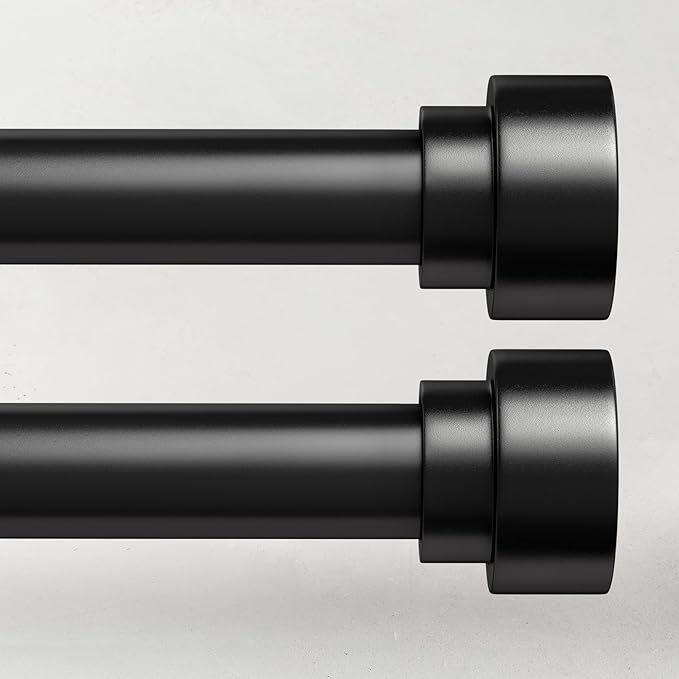 2 Pack Curtain Rods for Windows 28 to 48, 1 Inch Adjustable Black Heavy Duty Window Curtain Rod for Bedroom Living Room, Modern Drapery Rods with End Caps, Size 32"-60"