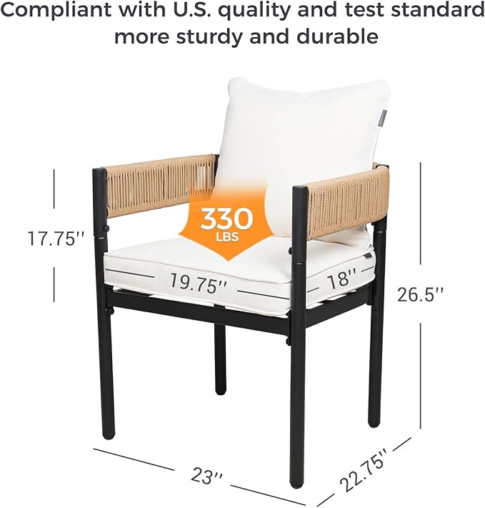 Grand patio Outdoor Dining Set for 6, 7PCS Patio Table and Chairs Set, Metal Woven Wicker Fixed Patio Chairs with Thickened Cushions & Rectangular Woodgrain Dining Table with Umbrella Hole (Natural)