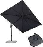 PURPLE LEAF 8.2' X 11.5' Tilting Patio Umbrella with Base Outdoor Cantilever Swivel Rectangle Umbrella Offset Umbrella with 360-degree Rotation for Garden Deck Pool Patio Light Grey