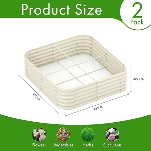 2-Pack 4x1.5ft Galvanized Raised Garden Bed, Outdoor Planter Bed, Metal Planter Box for Gardening and Planting,Milk White