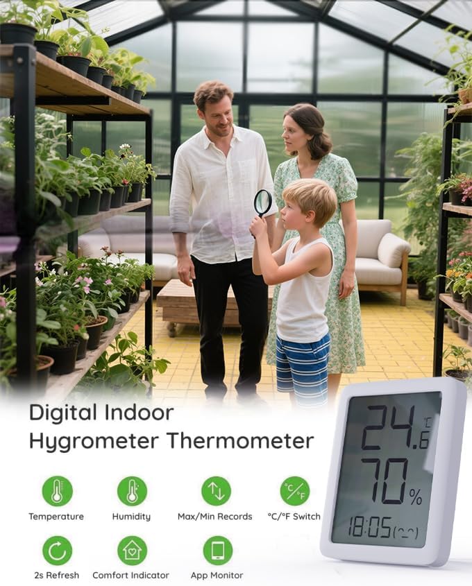 6x8ft greenhouse with thermometers, small greenhouse for outdoors shown in use
