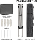 Canopy Tent, 10X10 FT Pop Up Canopy Outdoor Tent Slant Legs with Carrying Bag, Portable Gazebo Shelter - 8X8 FT Canopy Cover (Dark Grey with 1 Sidewall)