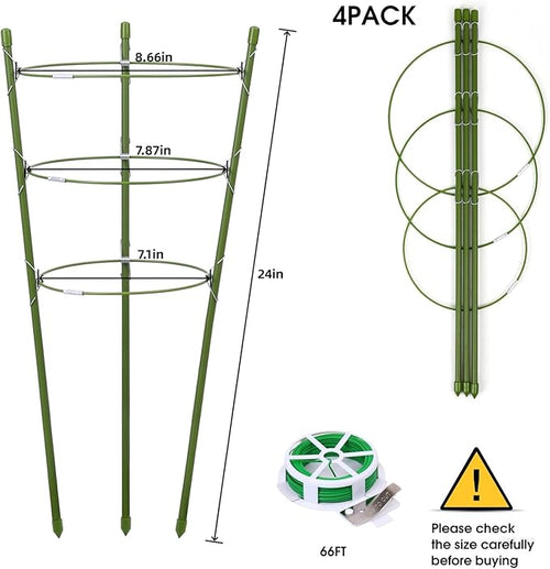 4 Pack Plant Support Tomato Cages for Garden, 24 Inches Tomato Cages and Supports with Adjustable Rings for Garden Pots, Plant Stakes Tomato Trellis Rings for Climbing Plants