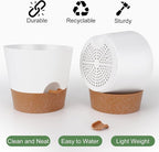 10 inch Plant Pots, Self-Watering Planters with Drainage Holes & Saucers for Indoor and Outdoor Plants (2-Pack,White