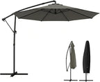 Outsunny 10 ft Offset Patio Umbrella with Cover, Round Hanging Cantilever Umbrella with 6-Position 360° Rotation, Crank Handle, Tilt, Cross Base, Heavy Duty Outdoor Umbrella for Garden
