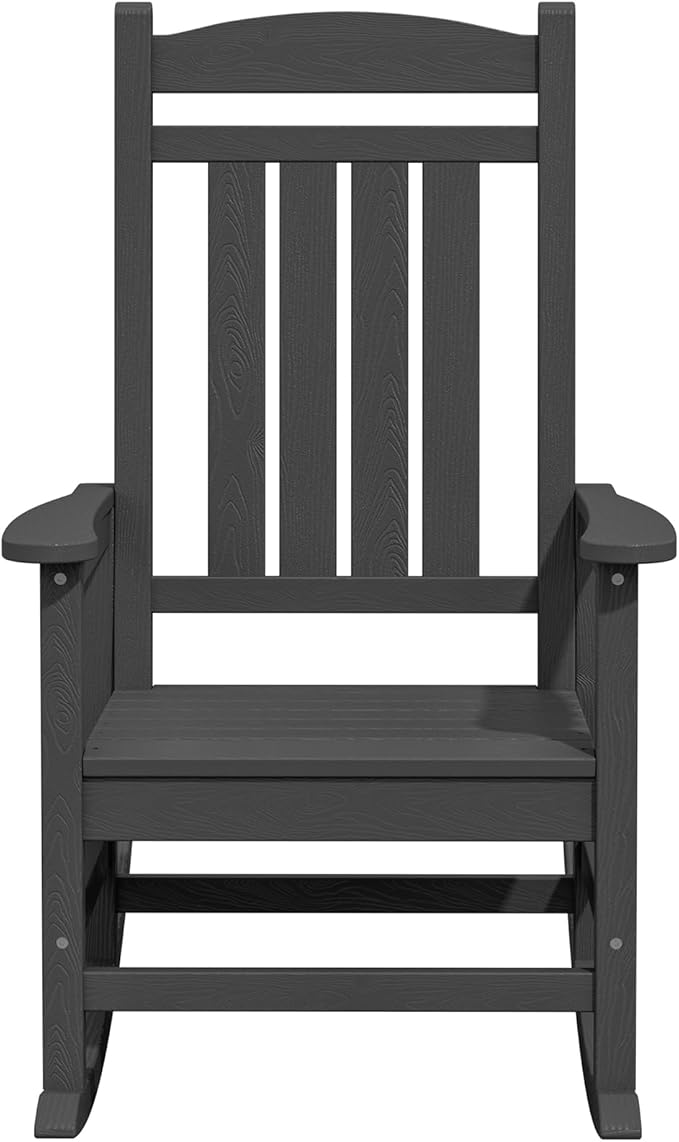 KINGYES Oversized Outdoor Rocking Chair Set of 2, HDPE Patio Rocking Chairs for Adults,Gray