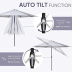 Tempera Patio Market Outdoor Table Umbrella with Auto Tilt and Crank, Large Sun Umbrella with Sturdy Pole & Fade Resistant Canopy, Easy to Set