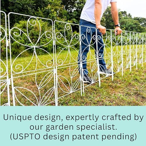 shoplala garden fence (10 panels) 12.5inx31in white metal, close-up detail