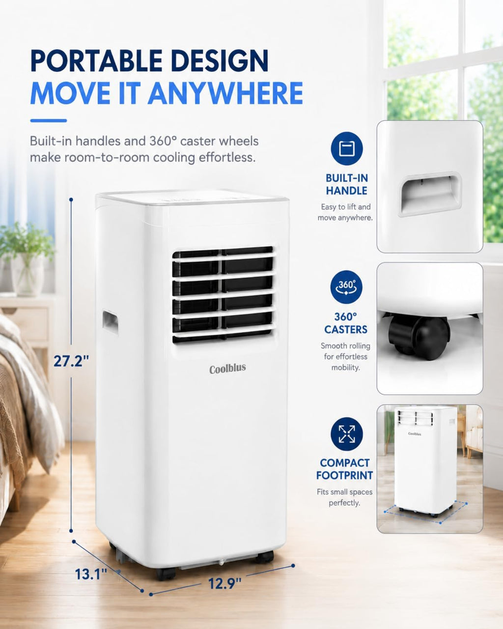 coolblus portable air conditioners, 8500 btu portable ac, close-up detail